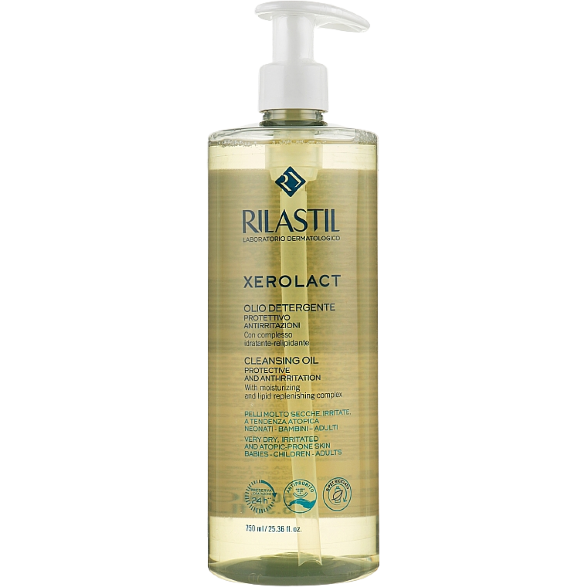 Rilastil Xerolact Cleansing Oil 750 ml, Face & Body Cleasing Oil, 21023